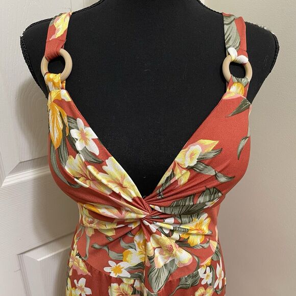 NEW Derek Heart Sleeveless Maxi Dress Coral Tropical Floral Boho Stretch‎ Large - Picture 4 of 10